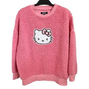 Dolls Kill x Hello Kitty Pink Sherpa Teddy Oversized Sweatshirt Size Small